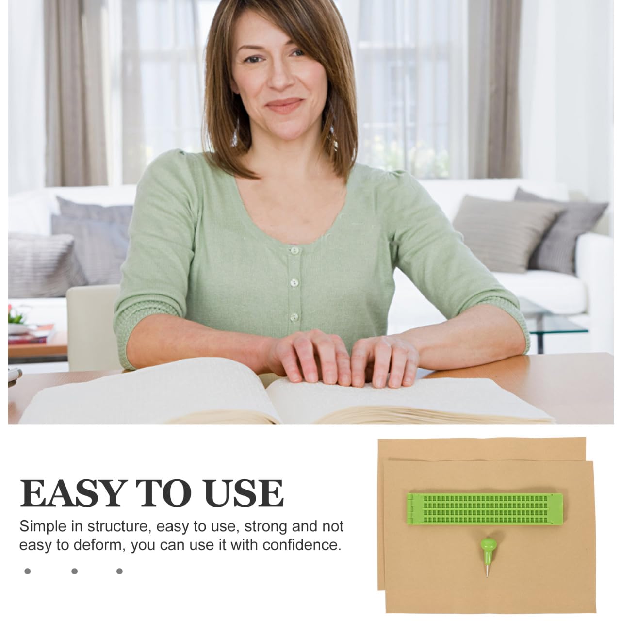ERINGOGO Braille - Set di scrittura con scrittura cieca, penna e fogli di esercizio, per apprendimento e utilizzo di braille, resistente, leggero e portatile, design pratico per ottimali