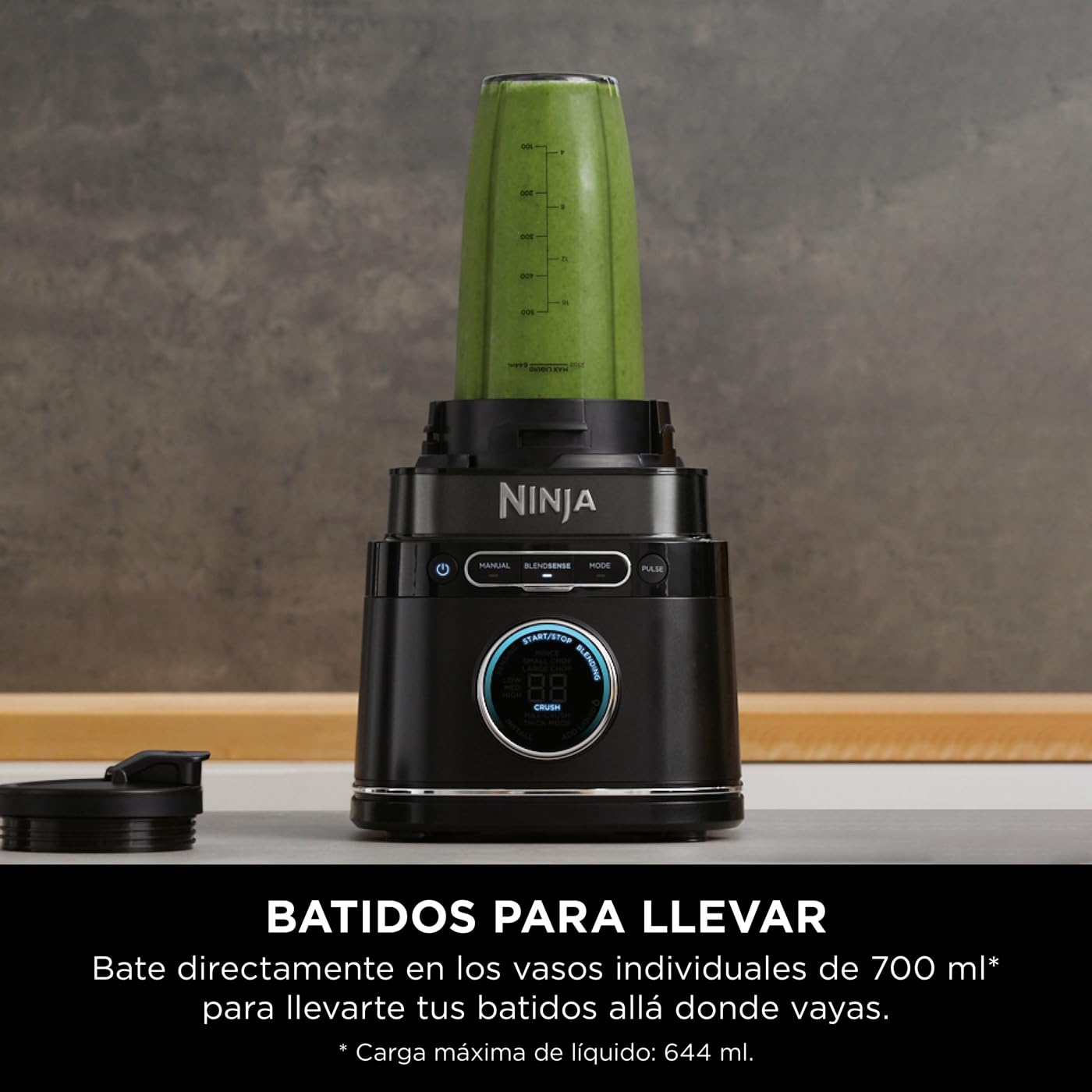 Ninja Detect Power Pro, Batidora 2 en 1, 1200W, Negro, TB301EU | Con Jarra de 2L (Capacidad Máx. 1900Ml) y 2 Vasos, para Smoothies, Picar Verduras y Mezclar Bebidas Congeladas