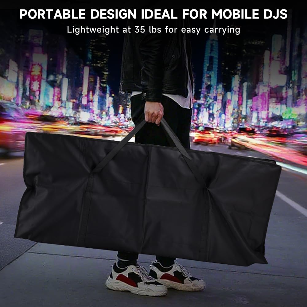 DJ-Kabinentisch mit schwarz-weißem Scrim, faltbarer DJ-Ständer aus Metall mit Kabelmanagement und Tragetasche, 111,8 x 50,8 cm Workstation für mobilen DJ, Hochzeit, Party, Event, DJ-Controller, Laptop