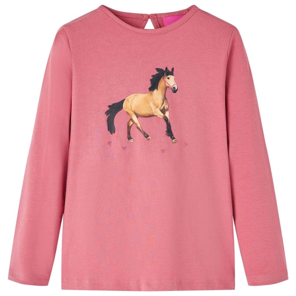 Vidaxl Pink Kids' T-Shirt With Long Sleeves Children T Shirt Tops Horse Print Old 128