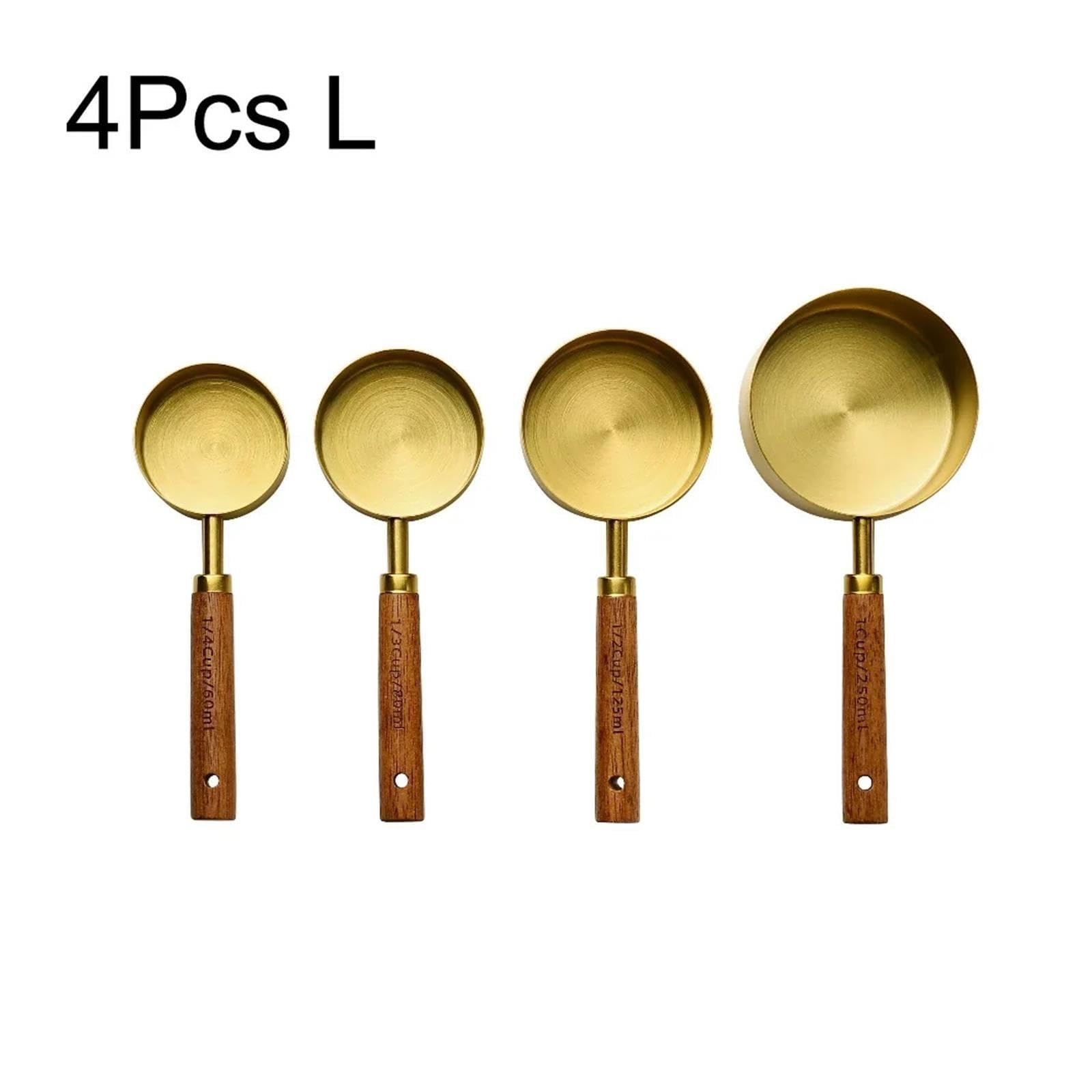 1/4/8Pcs Tasses et cuillères doseuses, manche bois doré