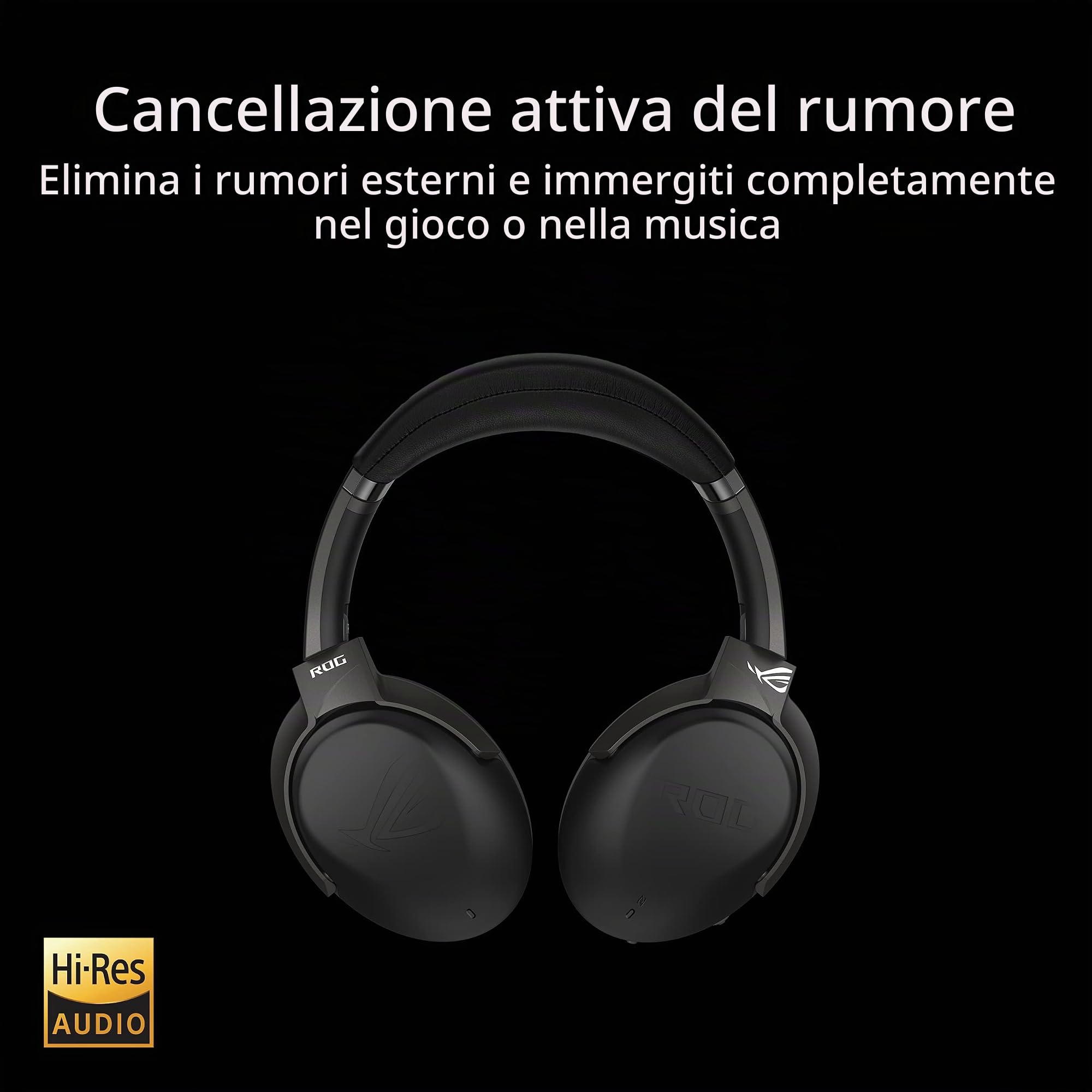 ASUS ROG Strix Go BT Cuffia Gaming Bluetooth, 3.5mm, Microfono Cancellazione Rumore, Tencologia Active Noise Cancelation, Per PC, PS4/PS5, Nintendo Switch, Xbox Serie X/S e Dispositivi Mobile, Nero