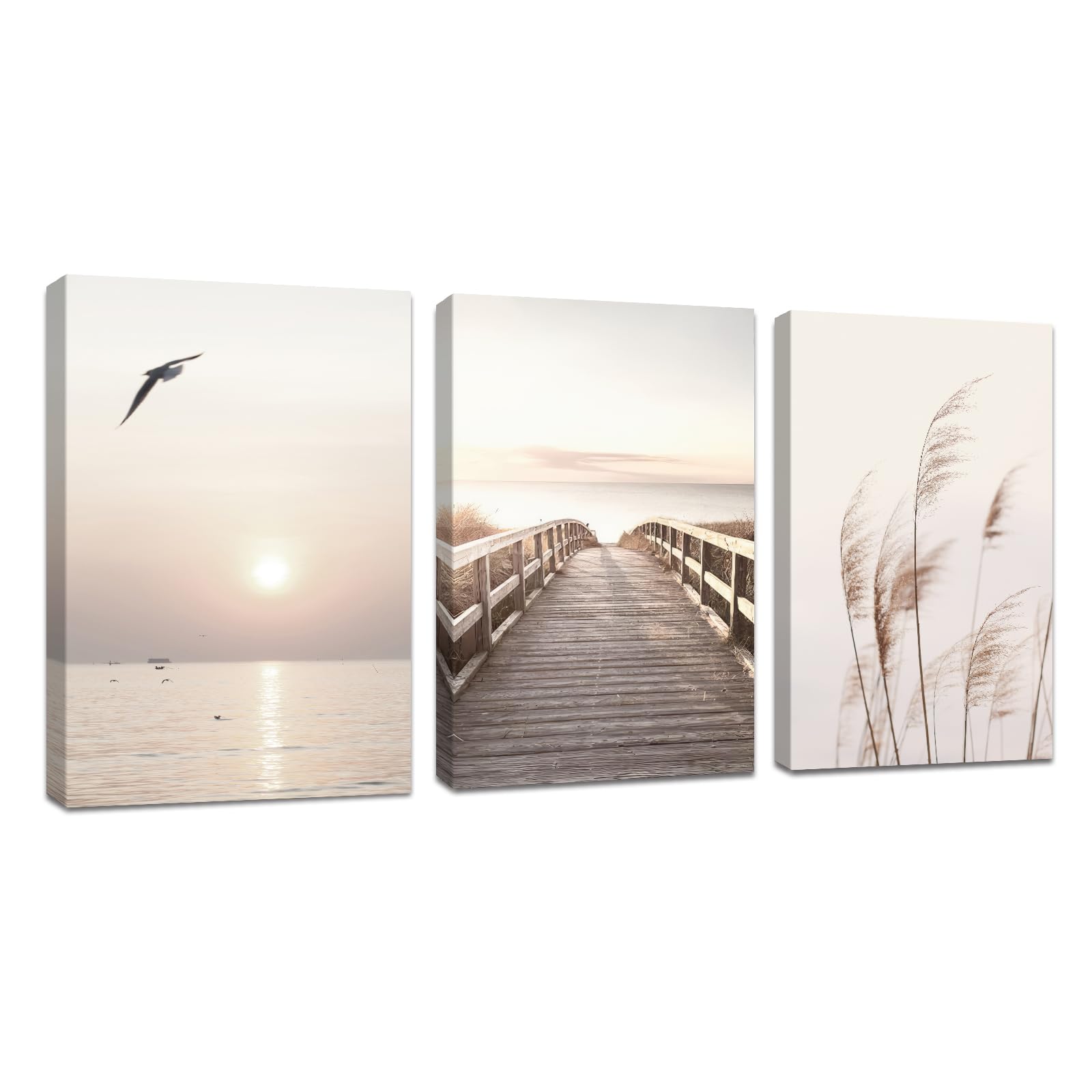 3Pcs Cuadros decorativos modernos vista del mar al atardecer cuadros abstracto estético paisaje natural lienzo cuadros decorativos Salón Dormitorio Decoración de Pared Listo para colgar 30x40cmx3