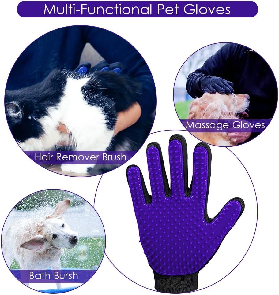 Image of DELOMO Pet Hair Remover Glove - Gentle Pet Grooming Glove Brush - Deshedding Glove - Massage Mitt with Enhanced Five Finger Design - Perfect for Dogs & Cats with Long & Short Fur - 1 Pack, Purple