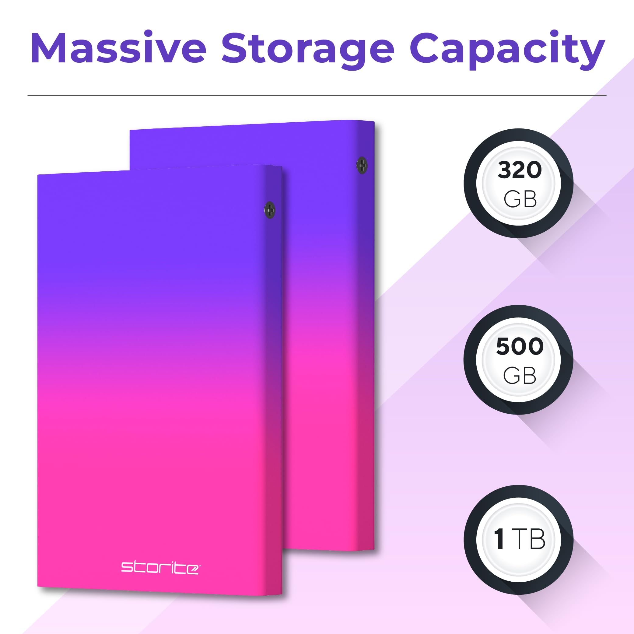 Storite Externe Festplatte 500 GB USB 3.0 – Tragbare Festplatte 2,5 Zoll, Plug & Play HDD mit LED-Anzeige, Kompatibel mit PS5, PC, Mac, Laptop, Spielekonsole – Mehrfarbiges Speicherlaufwerk