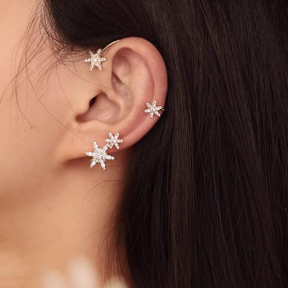 Zircon Earrings for Women Girls Non Piercing Ear Cuff Ear Clips Butterfly Earrings Ear Wrap Around Earrings Snowflake Earrings Moon Star