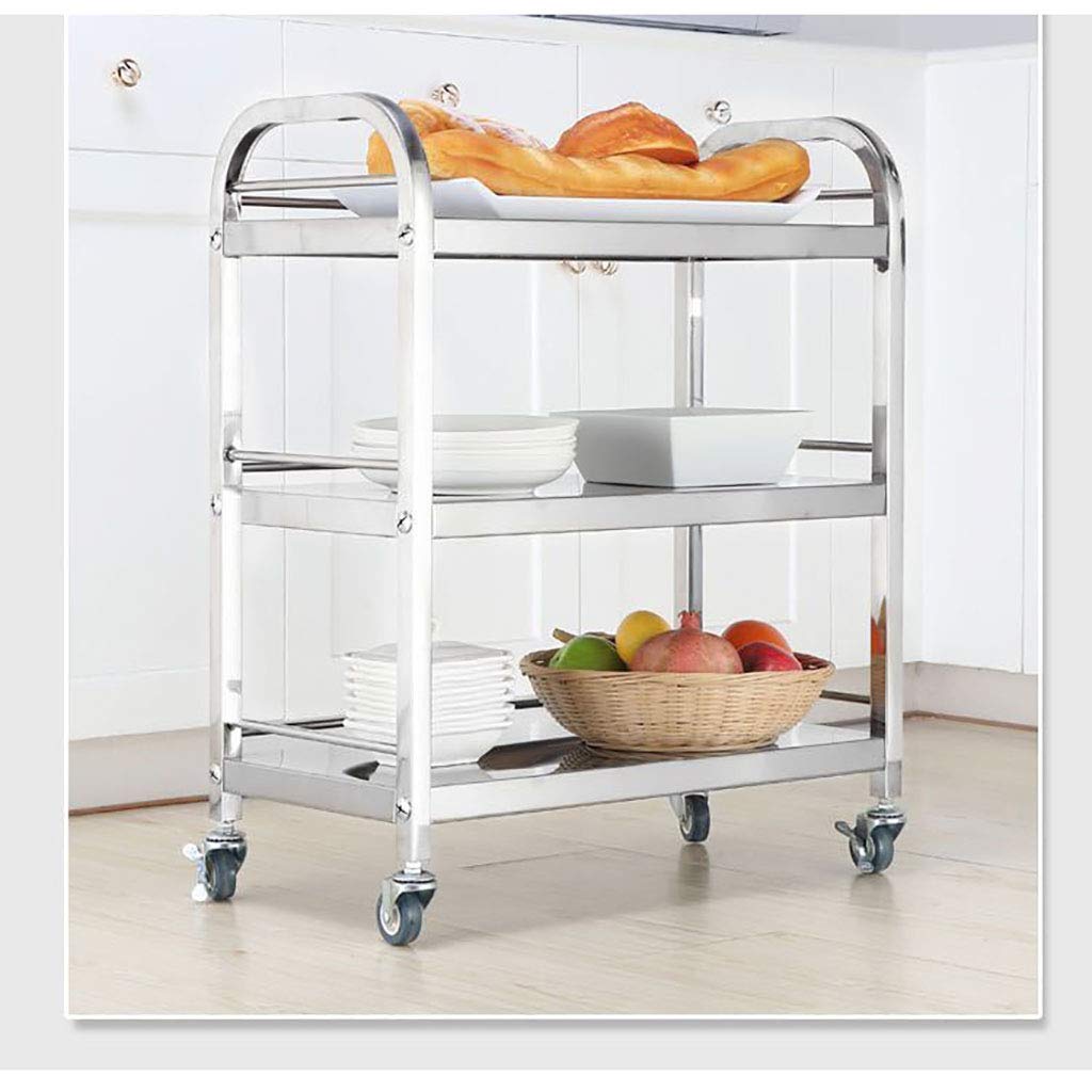 Carrello multiuso a 3 ripiani in acciaio inox, per cucina, sala da pranzo, hotel, per conservare alimenti e bevande, dessert, design resistente