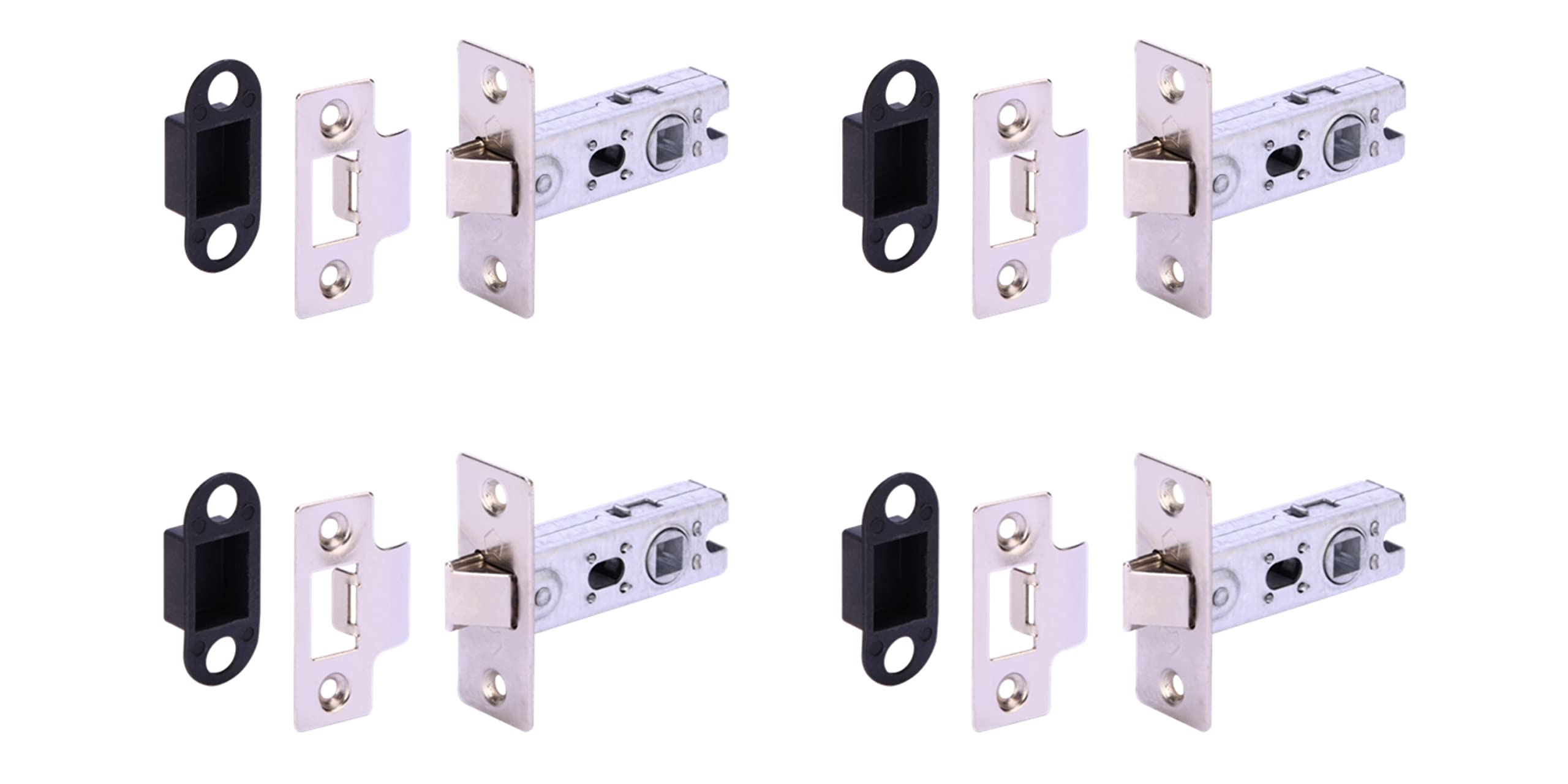 HANDLEZONE® 4 Pack 76mm (3 inch) Silver Nickel Tubular Mortice Latch, Catch for Internal Timber Doors - 57mm Backset