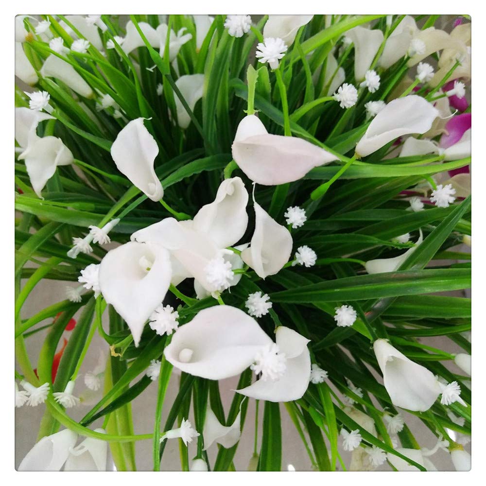 Calla Fiore Artificiale con Bouquet di Foglie Giglio Finto in Plastica Piante Acquatiche Decorazione Domestica della Stanza 34cm