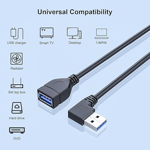 Miniatura 2 de SuperSpeed USB 3.0 Male to Female Extension Data Cable Left and Right Angle 2PCS (20CM,8IN)