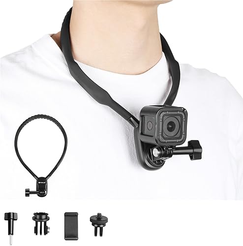 Soporte de silicona para colgar en el cuello POV Selfie con clip para teléfono, kit de montaje vertical, collar de video manos libres, correa de