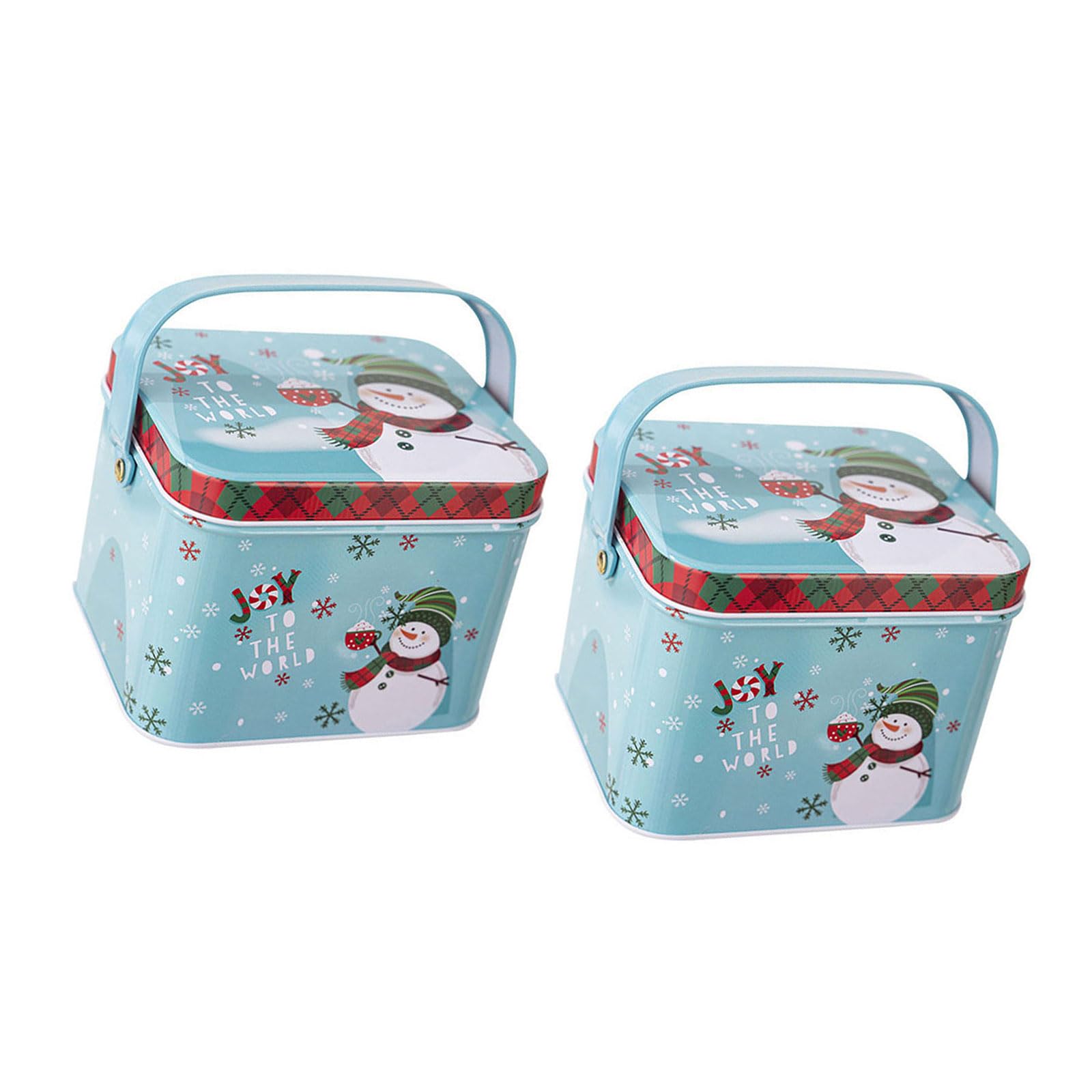 Buxuaaaa E Type 2Pcs Christmas Treat Container With Carry Handle Handheld Tinplate Sweets Tins Practical Candies Storage Organizers Family Gathering Candy Box
