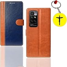Flip Cover for Redmi 10 Prime Pouch Cover | 21061119BI Pouch Cover | Free Jesus Cross Keychain | Blue, Brown