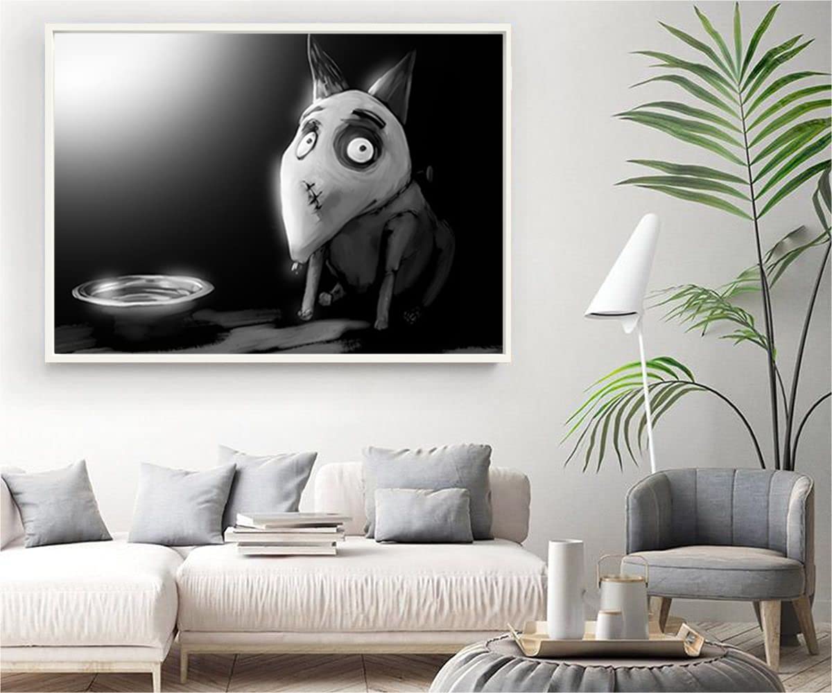 VERRE ART White Floater Framed Canvas - Wall Decor for Living Room, Bedroom, Office, Hotels, Drawing Room (34in x 22in) - Frankenweenie