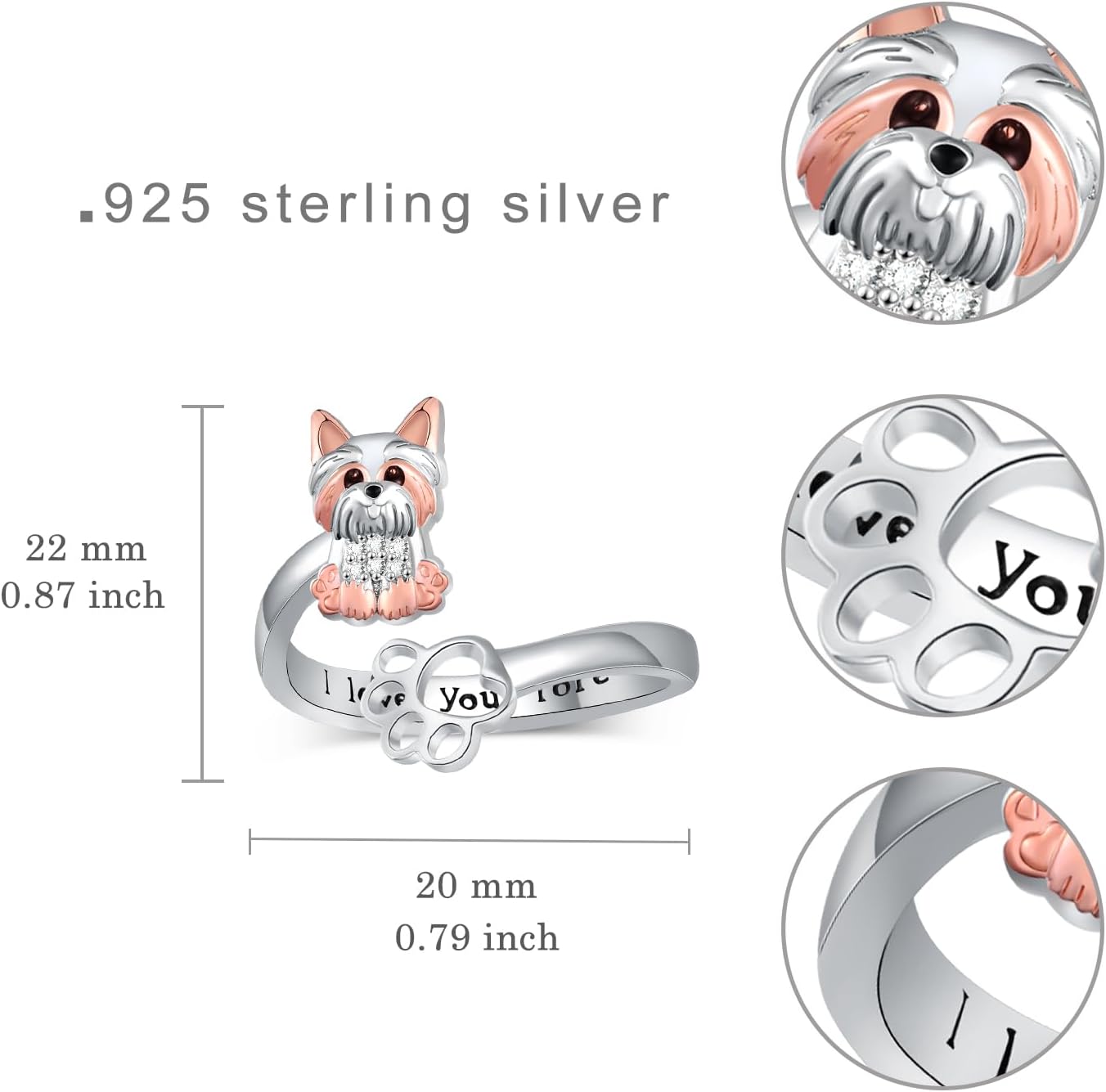 Pug/Yorkie/German Shepherd/Corgi/Maltese/Border Collie/Schnauzer/Golden Retriever/Dachshund Ring 925 Sterling Silver Cute Dog Rings for Women Dog Jewelry Gifts for Women Dog Lover - Image 4
