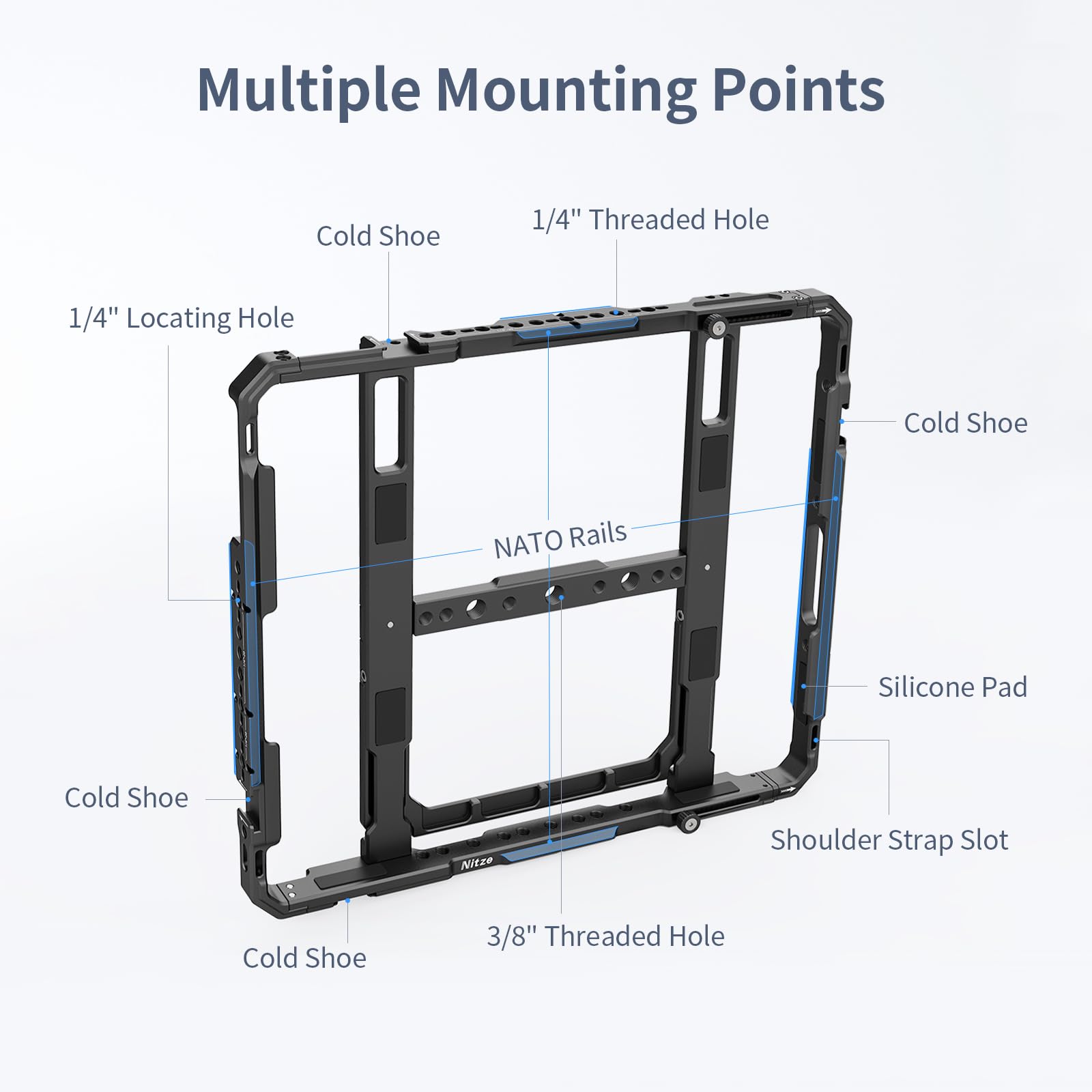 Nitze Tablet Käfig für iPad Pro 13" M5/M4, iPad Air 13" M4/M3/M2, iPad Pro 12.9" der 6./5./4./3. Generation und andere Tablets von 11.5" bis 13" - T-TC02A