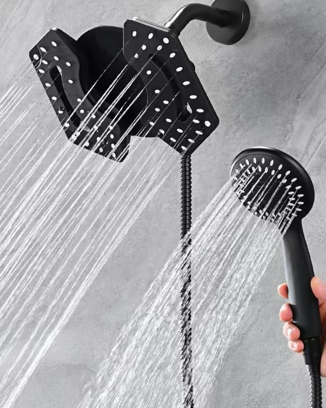 Black Shower Head with Handheld: 2-in-1 Shower Head High Pressure with Rainfall Showerhead Handheld Showerheads Detachable Shower Heads with Hose 2.5GPM Double Shower Head Dual Shower Heads Cambo 2.5 Gallon Per Minute Standard Black