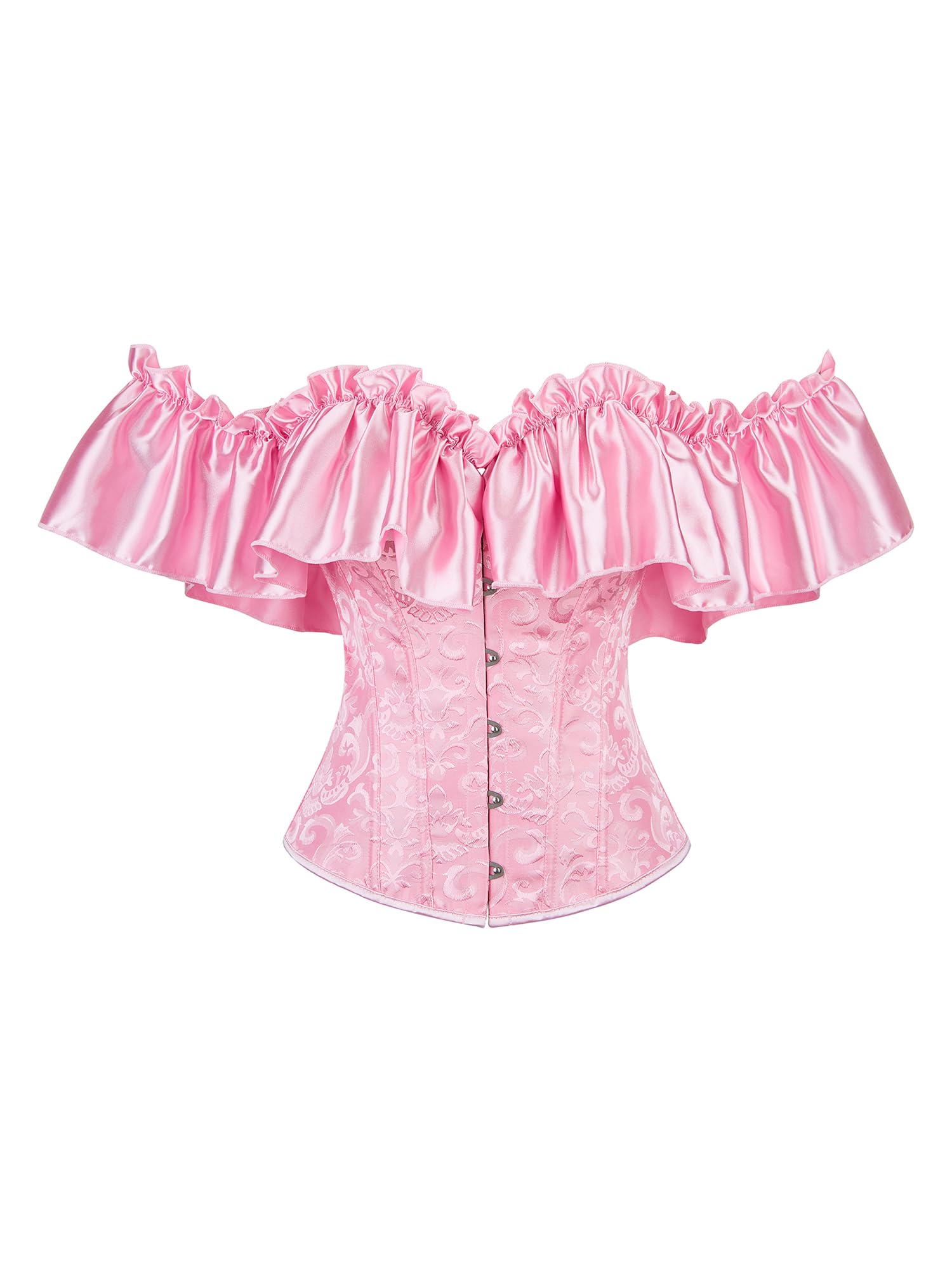 Acrawnni Women's Floral Lace Corset Off Shoulder Bustier Waist Shaping Slim Fishbone Overbust Corset Lace Up Bodyshaper Lingerie Top (C-Pink, L)