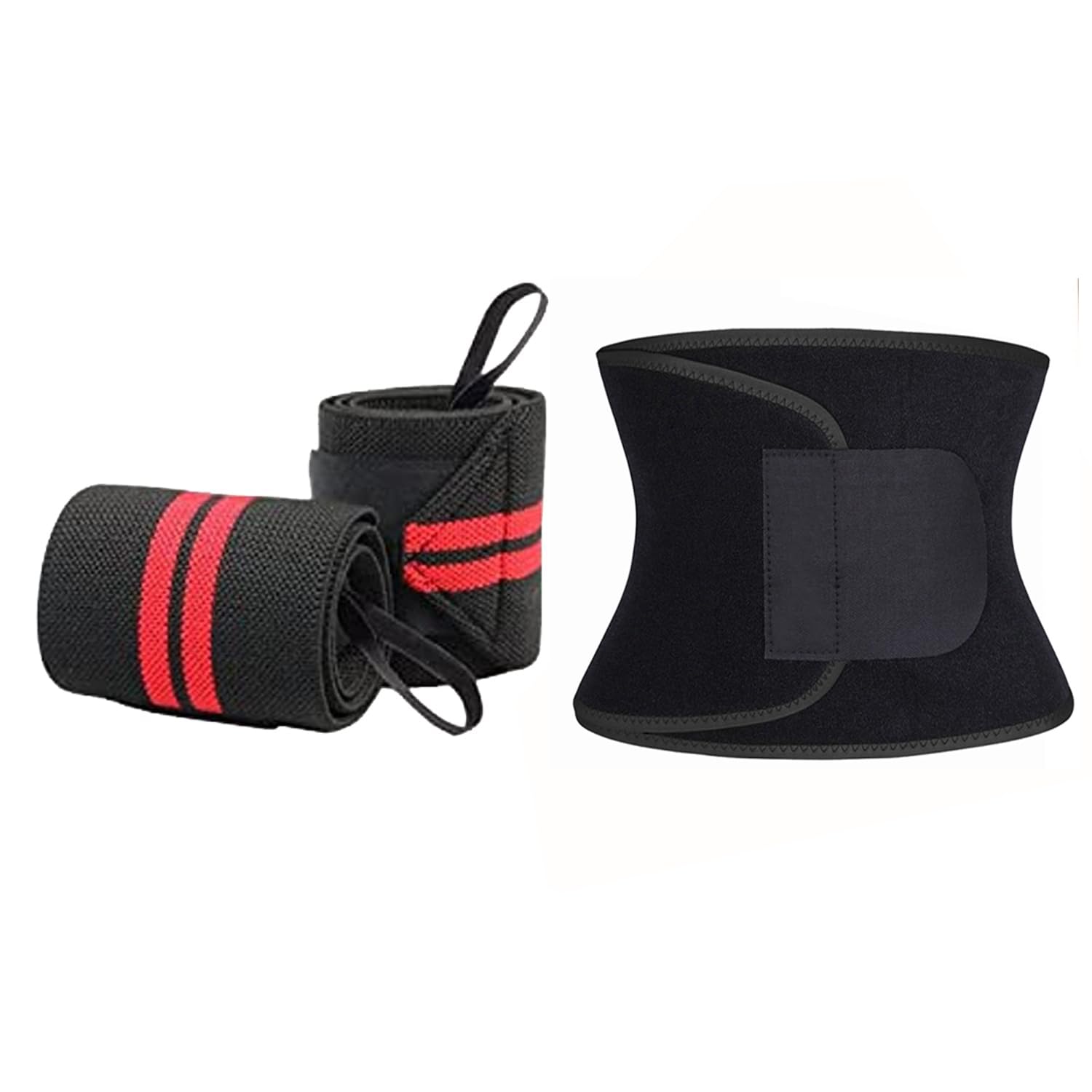 STAABLE Waist Trainer Adjustable Black Sweat Belt and 1 Pair Red Wrist Band with Thumb Loop Set for Unisex Men Women Gym Weightlifting Powerlifting Exercise Fitness (B0C413147W) Amazon Price History, Amazon Price Tracker