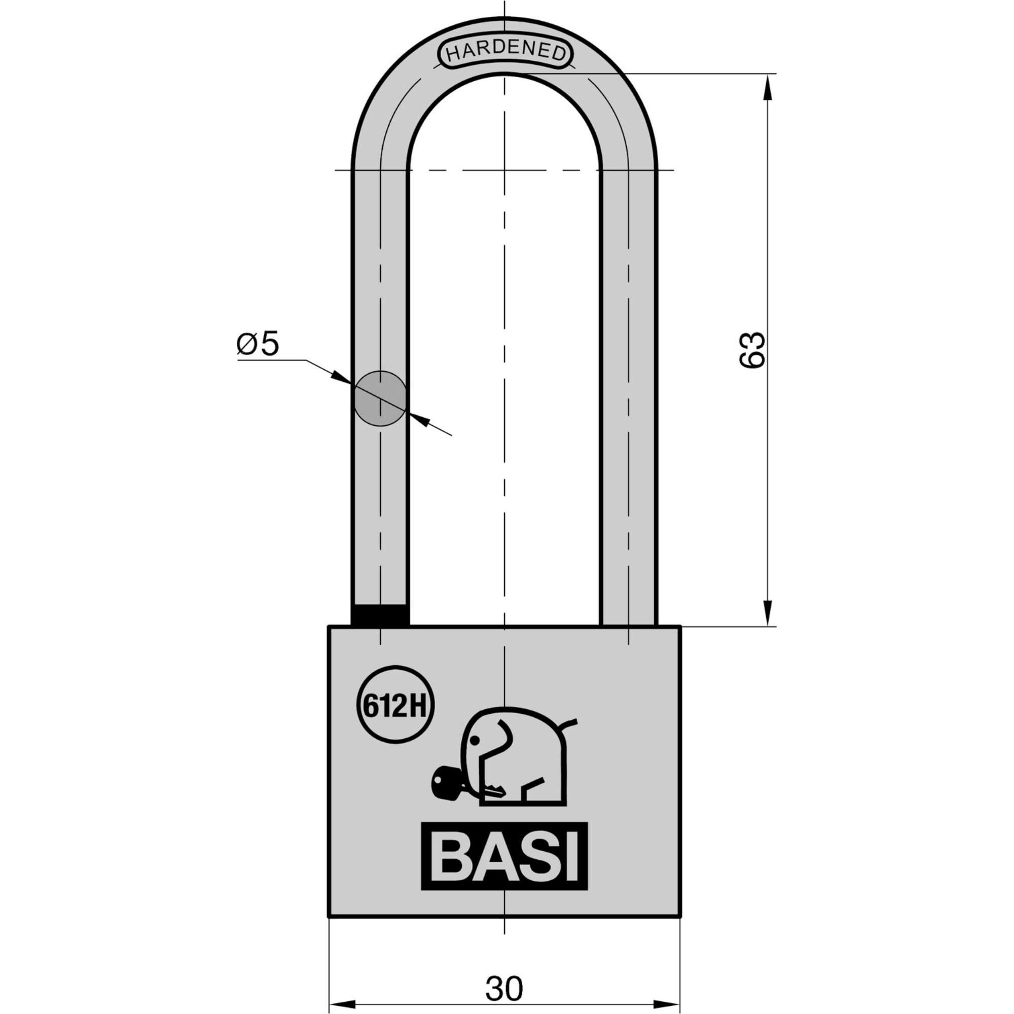 BASI | Set di 4 lucchetti | Staffa extra alta da 63 mm | Blocco dell'acqua | Serratura uniforme | Corpo in ottone massiccio | Archetto in acciaio temprato | Lucchetto sicuro | 4 pezzi