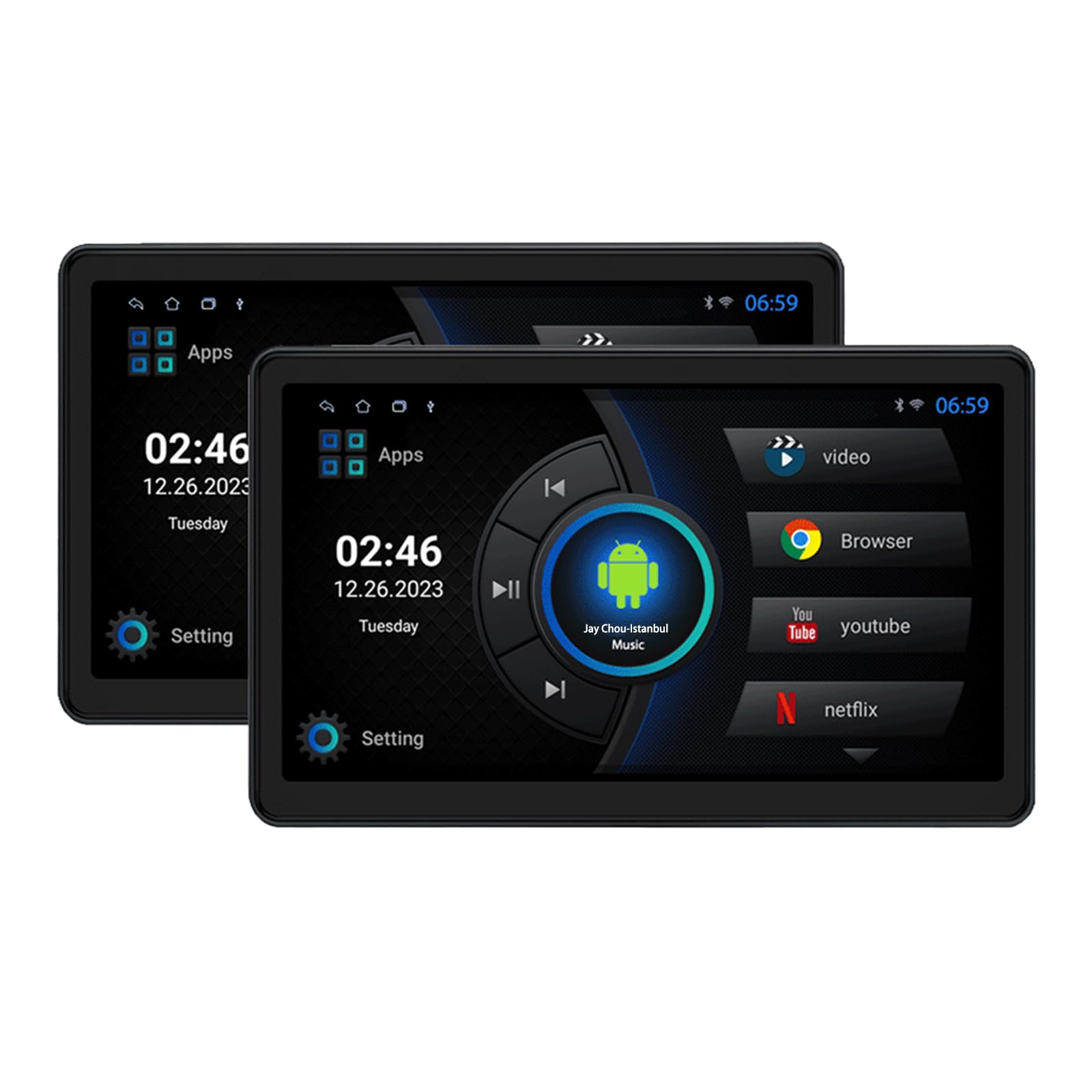 Photo 1 of Ichuangxin 10.1" Car TV Headrest Monitor for Back Seat, 4K Android Tablet Portable Rear Entertainment System, Support Phone Wireless MirrorLink, with WiFi/HDMI/USB/Video Player, 2G+32G (2*PCS)