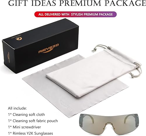 Miniatura 7 de AIEYEZO Lentes de sol Y2K sin montura para mujeres y hombres, de gran tamaño, a la moda, envolventes, sin marco