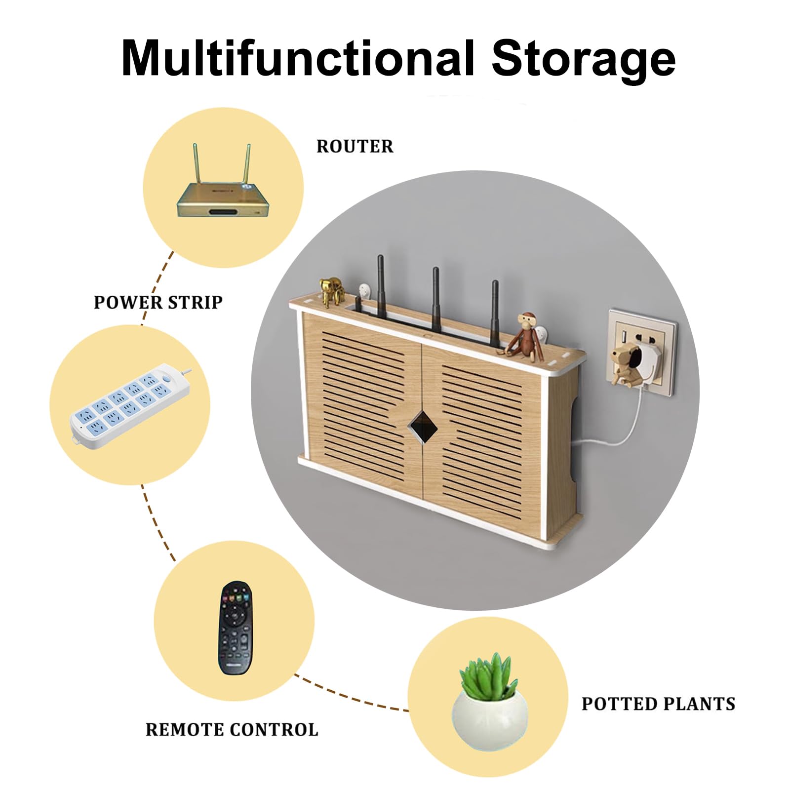 MNOIINM Rastrelliera per Router Wireless, Porta Modem da Parete per Nascondere Decoder/Router, Senza Fili WiFi Router Scatole di Stoccaggio per Casa e Ufficio, Acciaio al Carbonio(Large
