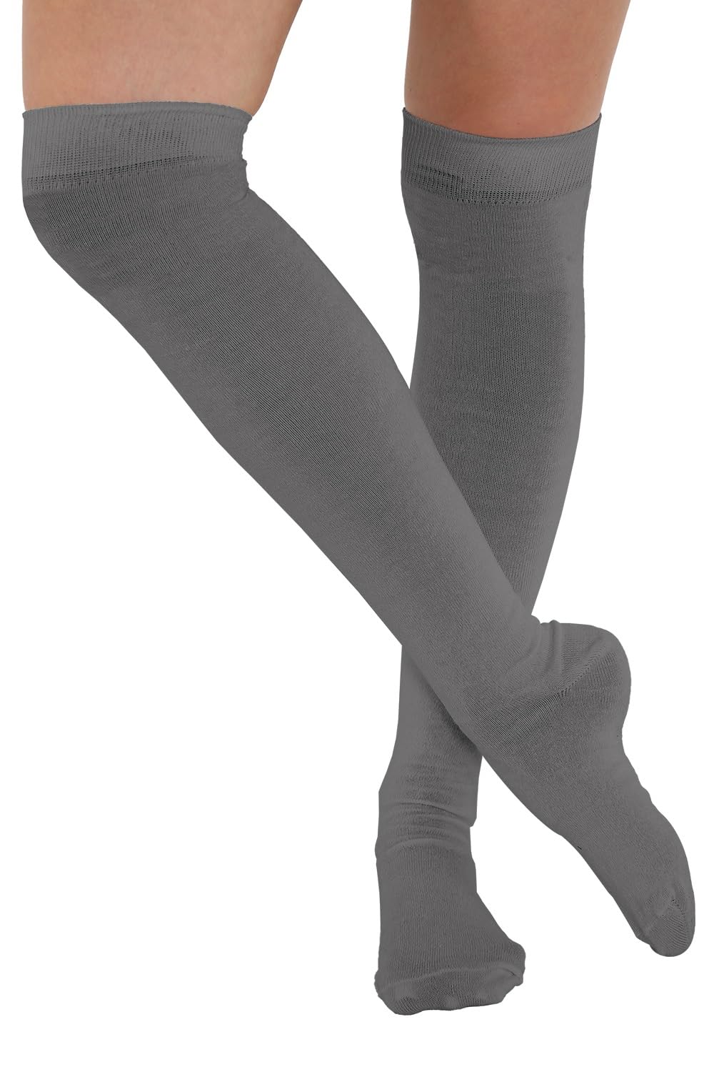 FNA FASHIONS® Over the Knee Socks – Thigh High Cotton Socks | Long, Soft & Stretchy Boot Socks for Women & Girls | Plain & Striped Knee High Stockings (Grey)