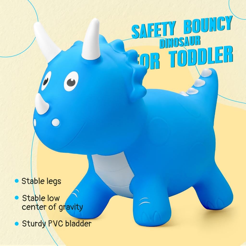 U&C Planet Dinosuar Animal Hopper Jouet de Saut Gonflable pour Enfants 2-5 Ans Bleu Foncé