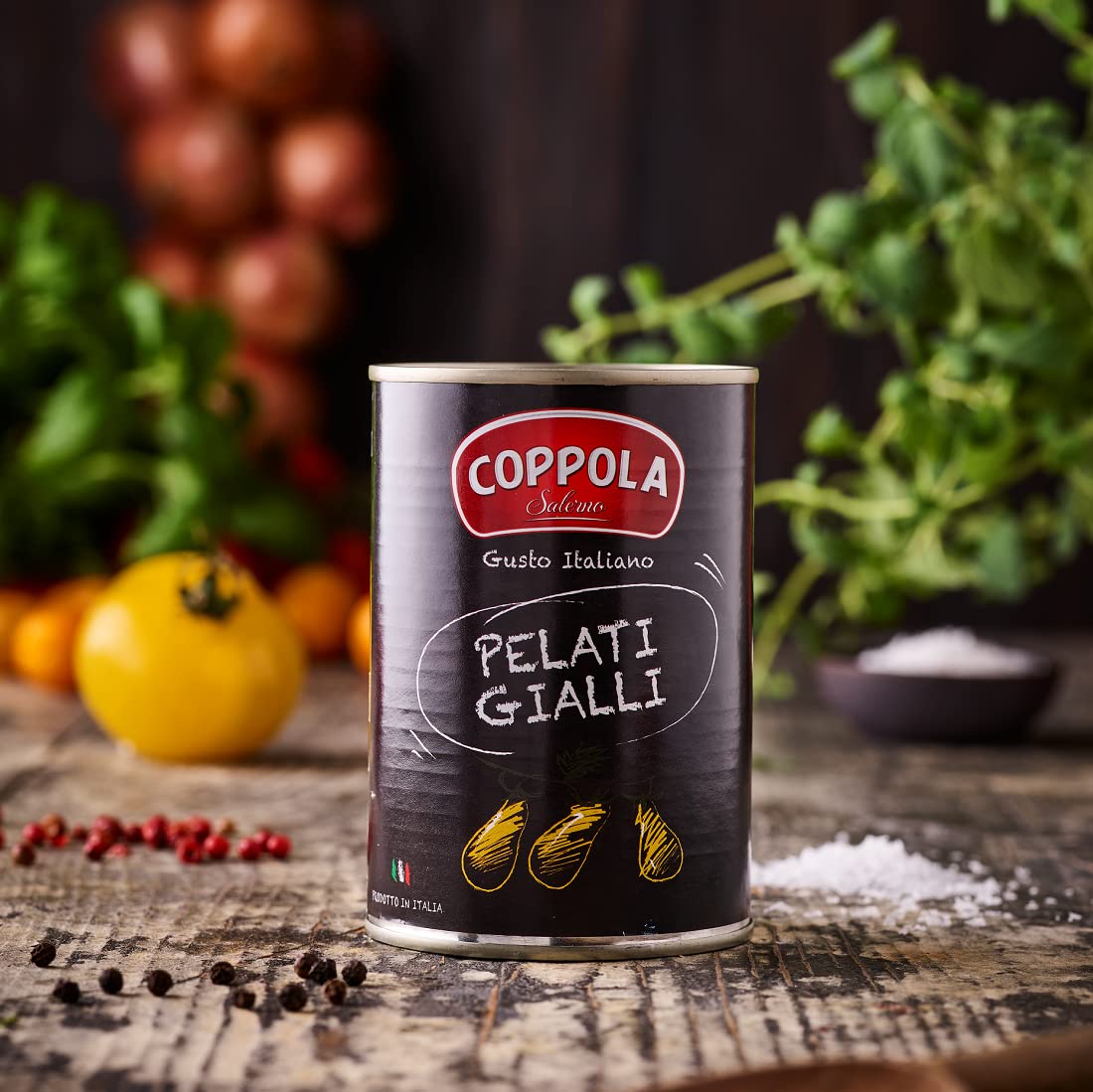 Coppola Pelati Gialli, Tomates Pelados Amarillos - Sin sal añadida 400g (Caja de 12)