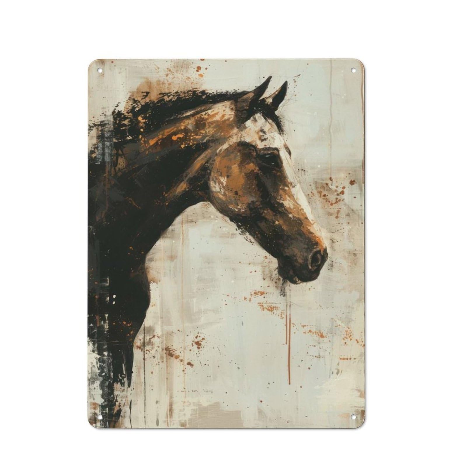 Metal Wall Sign 40x30cm Featuring Horse Painting Portrait for Pub Or Café, Housewarming Wall Decor for People Furnishing Pub And Café