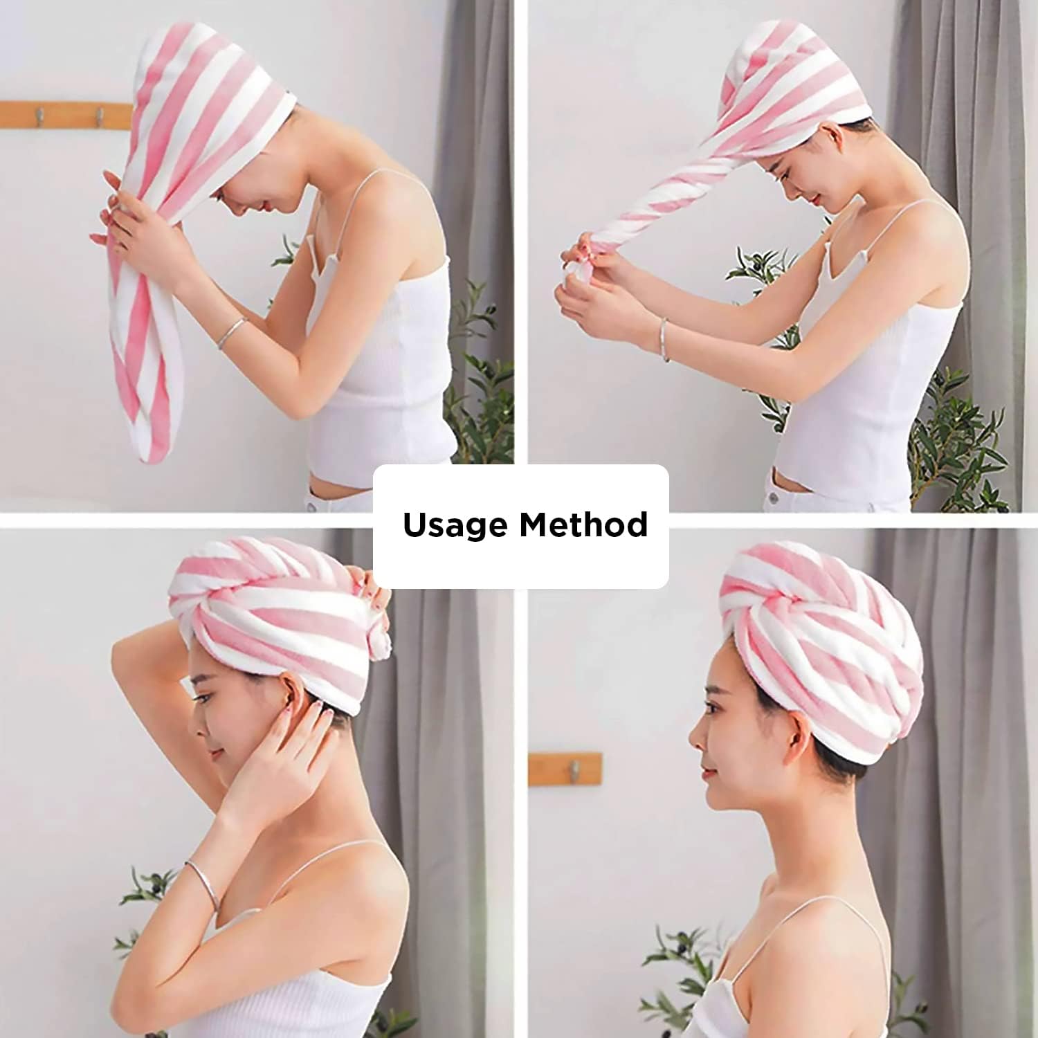 ORBITORA Pack of 2 - Warp Absorbent Hair Drying Microfiber Head, Super Absorbent Towel Cap Salon Towel Quick Dry Shower Hair Towel Wrap with Button for Women 3