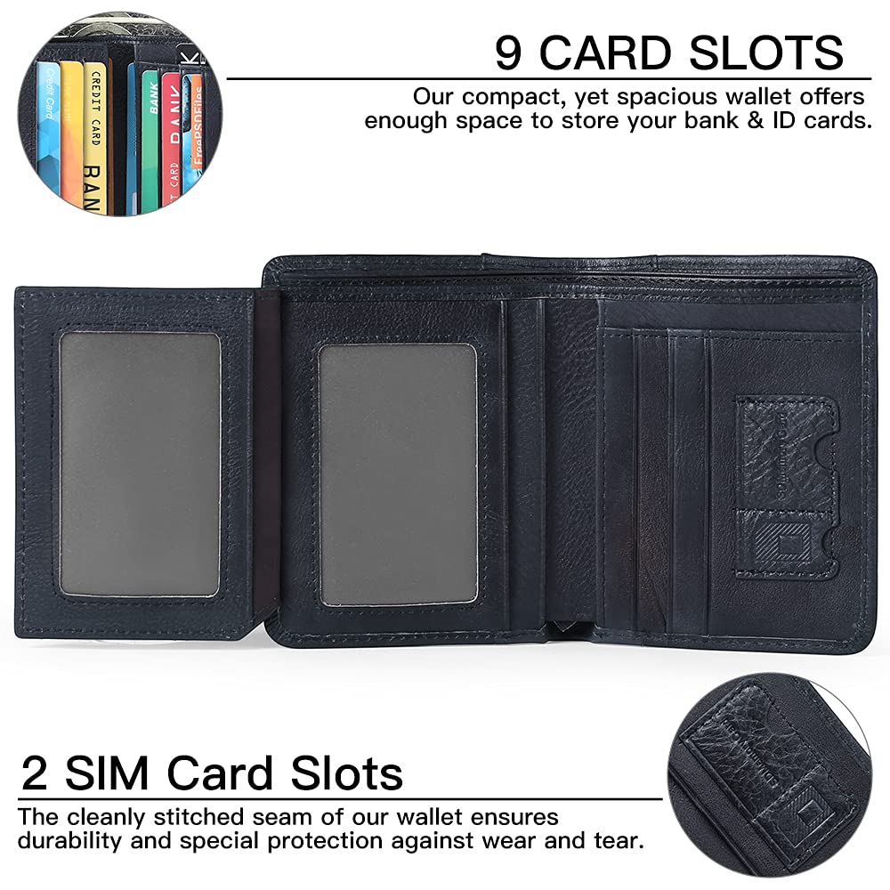GOIACII Mens Wallet Large Capacity Genuine Leather RFID Blocking Bifold - View #9