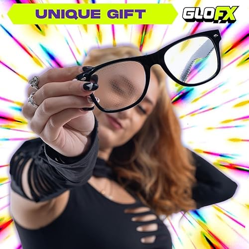Miniatura 4 de GloFX Gafas de difracción en espiral con montura negra, grabadas con láser para efectos de luz en espiral hipnóticos, flexibles y duraderos para