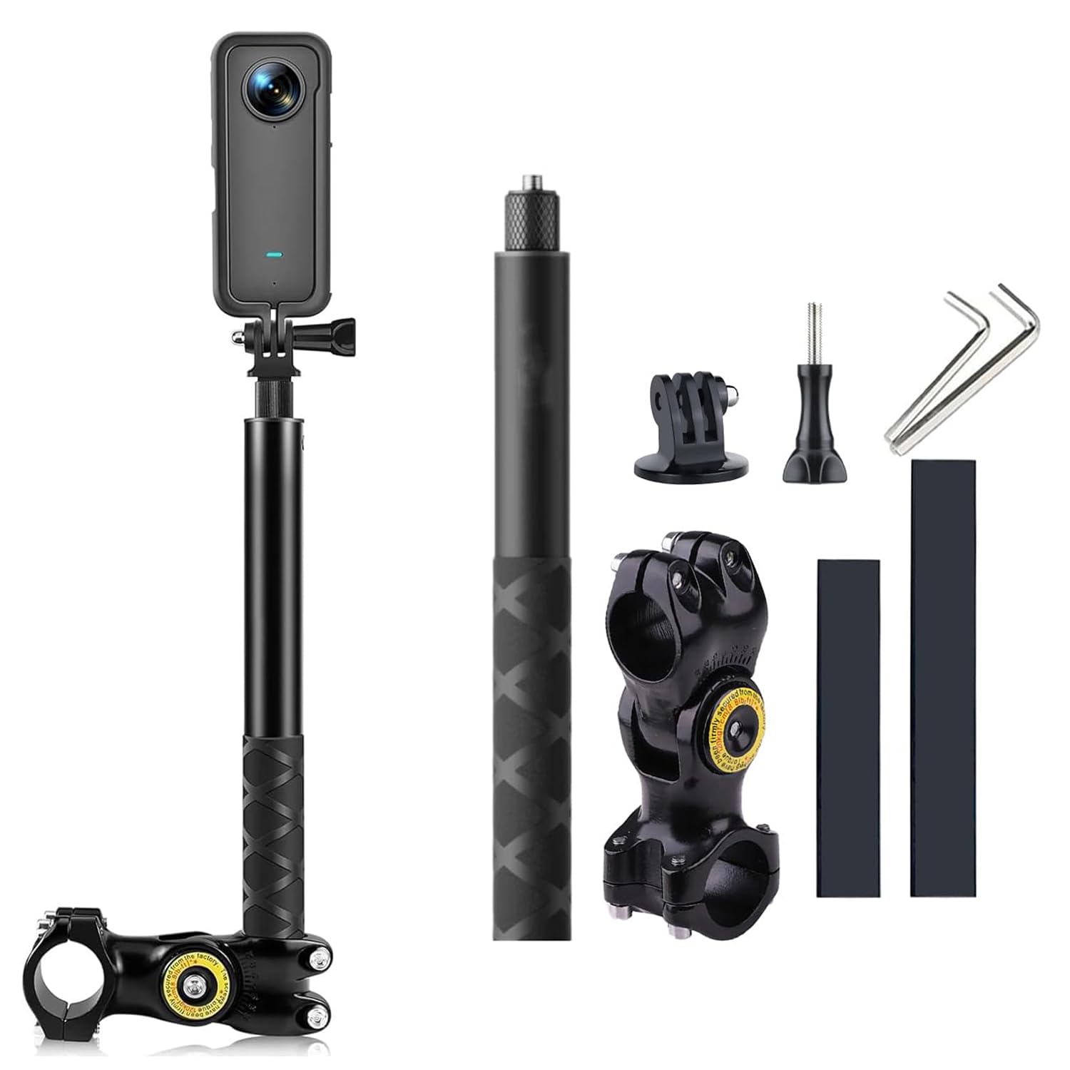Motorcycle Bracket Hanlebar Mount with Invisible Insta 360 Stick for Bikes and Bicycles, 360 Adjustable for Insta 360 X5 X4 X3 X2 Go Pro, DJI osmo Action Cameras Accessories (Mount + Stick)-image-5