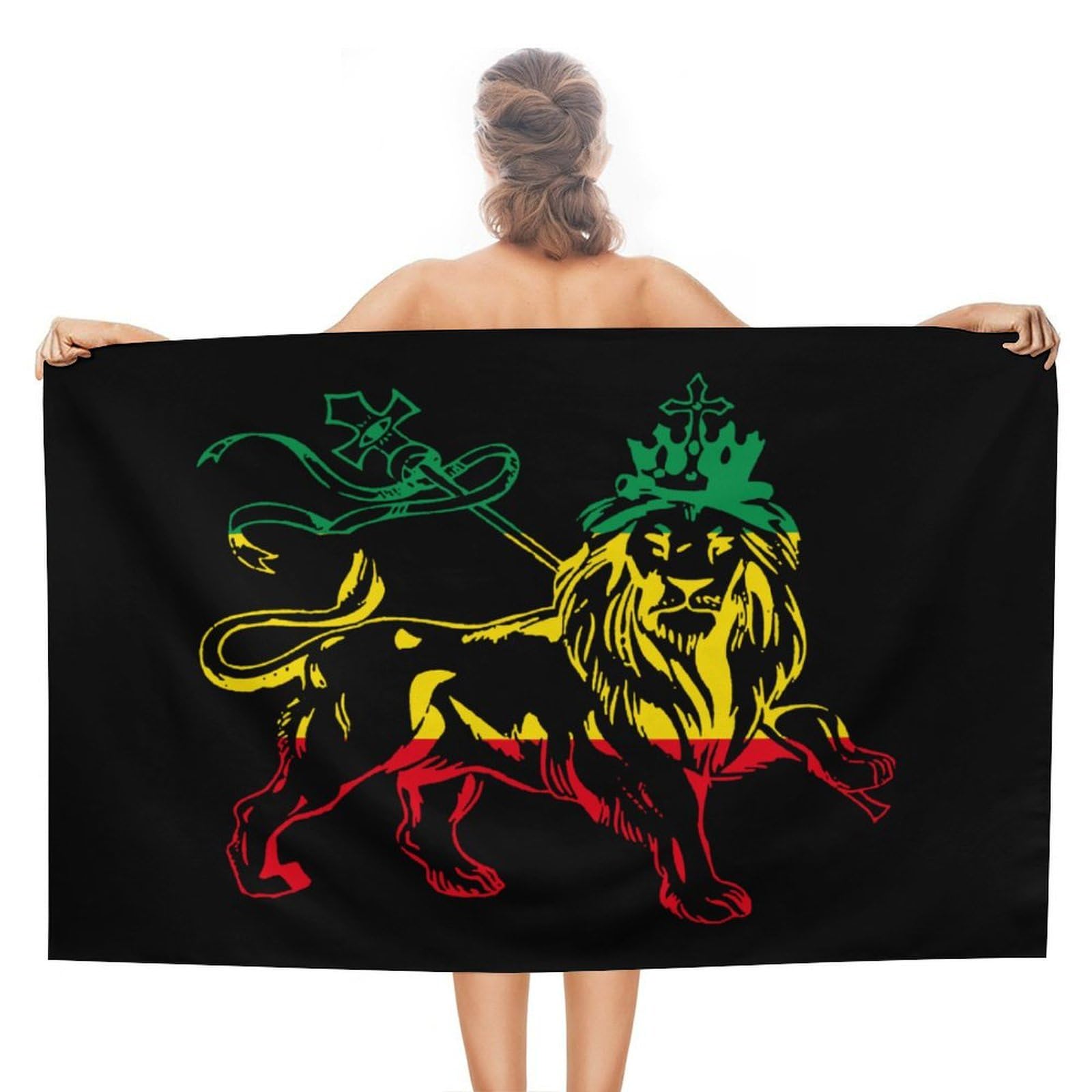 CGSBNGHA Rasta Lion Judah Ethiopia Flag Beach Towels Soft Bathroom Bath Pool Swim Towels for Women Men