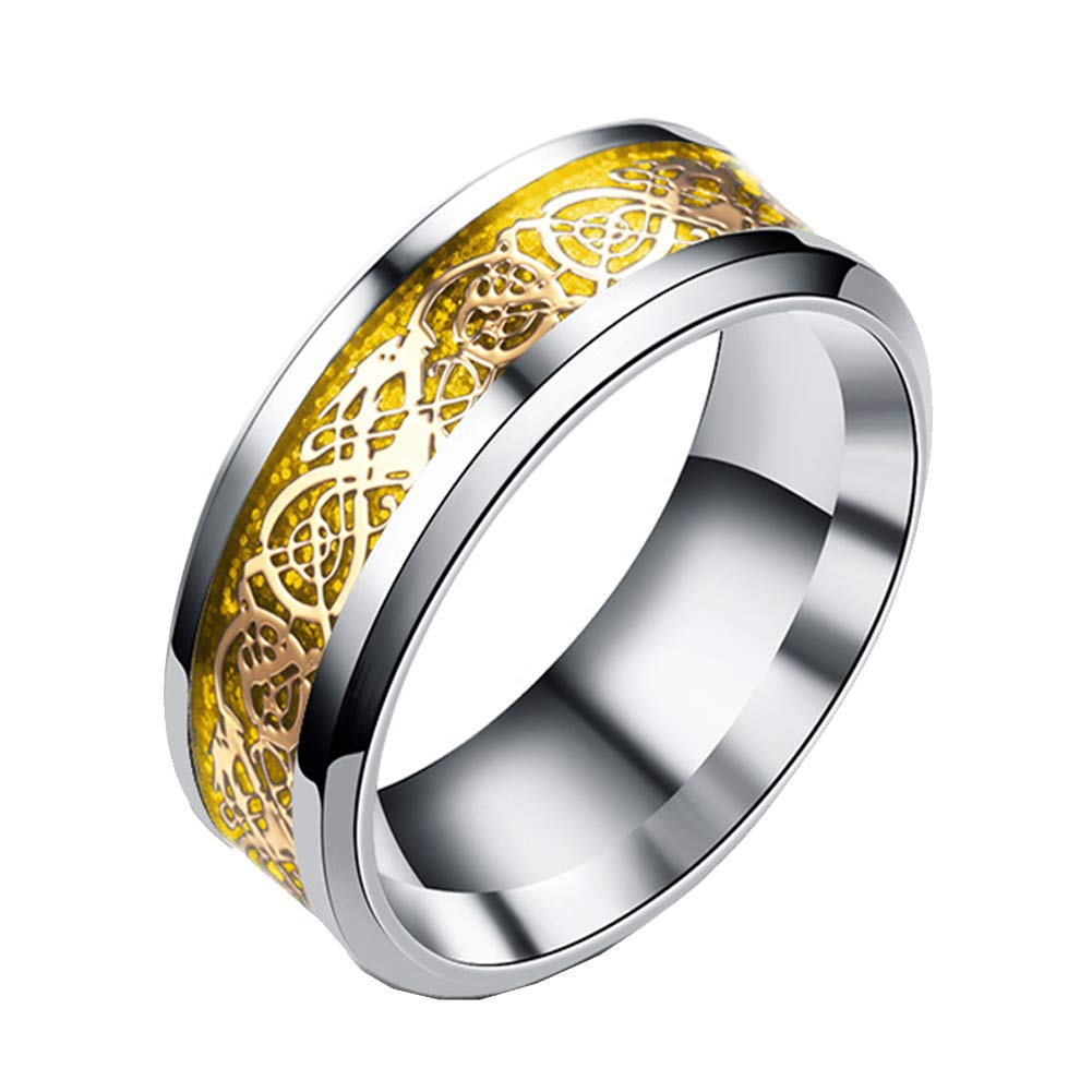 HIJONES Unisex Carbide Fiber Celtic Dragon Spinner Ring Wedding Spins Band