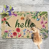 Nutksea Hello Floral Decor Door Mat - Spring Summer Welcome Mats Outdoor Colorful Flowers Doormat No