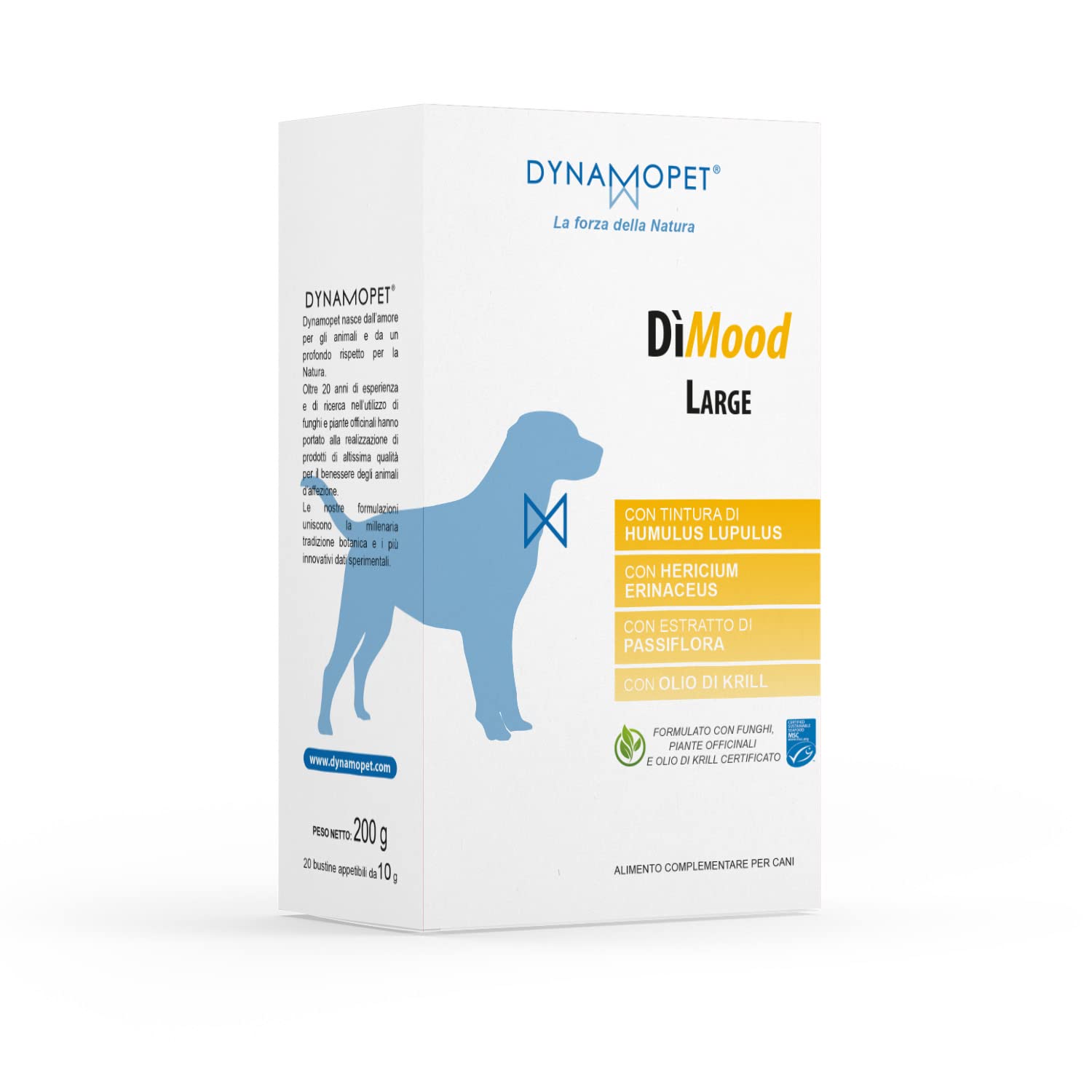 DìMood Large - Alimento Complementare per Aiutare a Superare Momenti di Tensione e Nervosismo dei Cani, Confezione 20 Bustine da 10 g - una Bustina ogni 40 kg di Peso dell'Animale