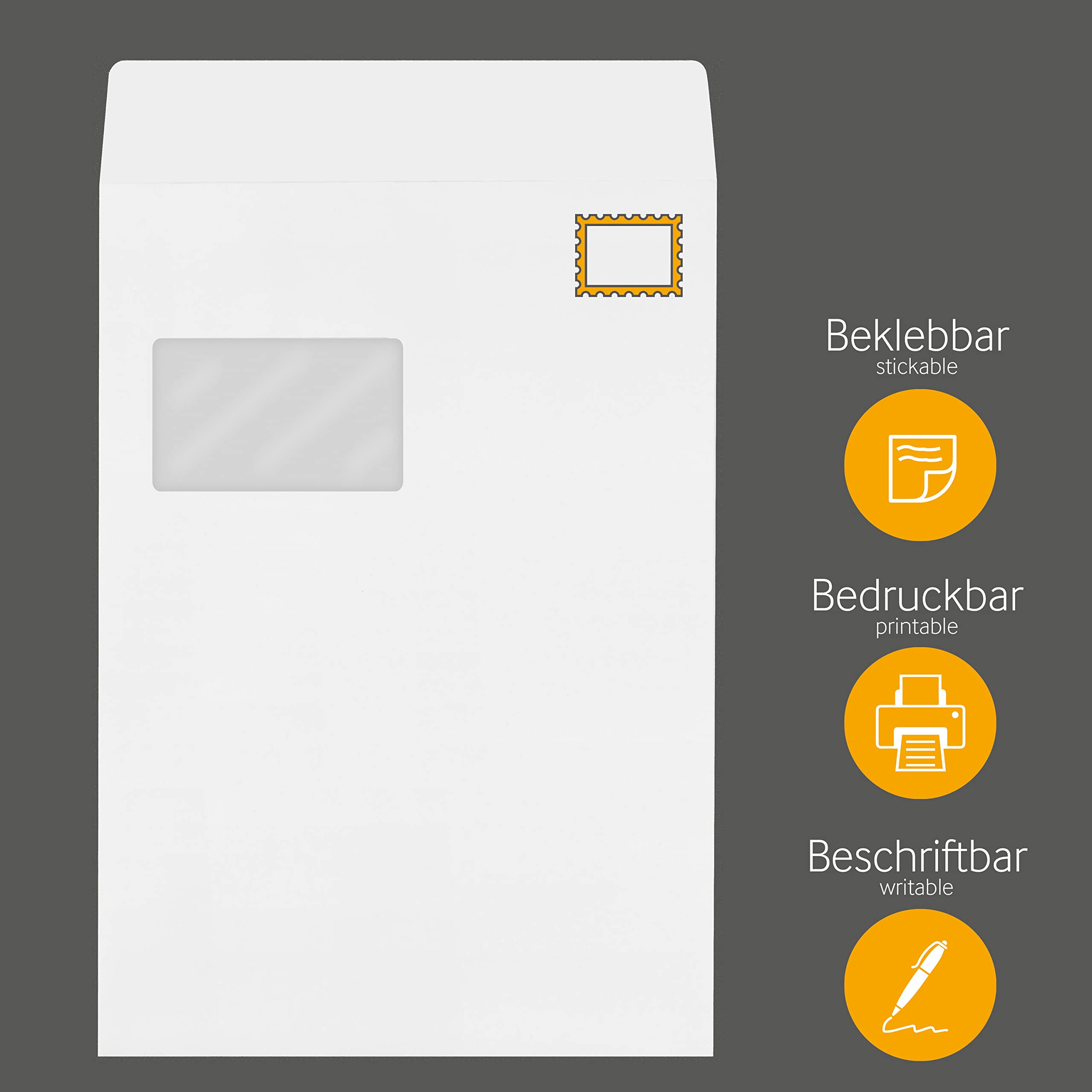 Faltentaschen | Premium | 229 x 324 x 20 mm (DIN C4) mit Fenster | Weiß (250 Stück) mit Abziehstreifen | Briefhüllen, Kuverts, Couverts, Umschläge mit 2 Jahren Zufriedenheitsgarantie