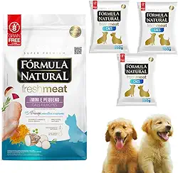 Kit com 3 Rações Fórmula Natural Fresh Meat Para Cães Filhotes Porte Mini e Pequeno Sabor Frango, Mandioca e Cúrcuma | Linha Super Premium | Pacotes de 500g Cada | Desenvolvimento Equilibrado