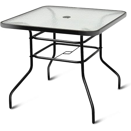 GYMAX Ø80 cm Wetterfester Bistrotisch mit Schirmloch, Gartentisch mit