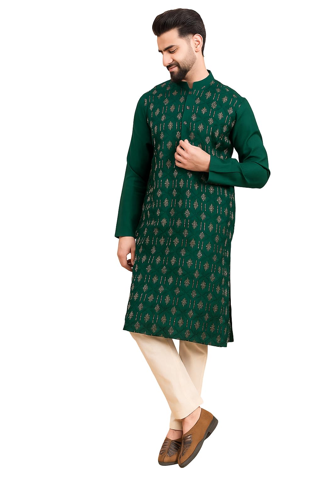 amazon brand - tavasya Men's Rayon Blend Geometric Regular Kurta-picture-52