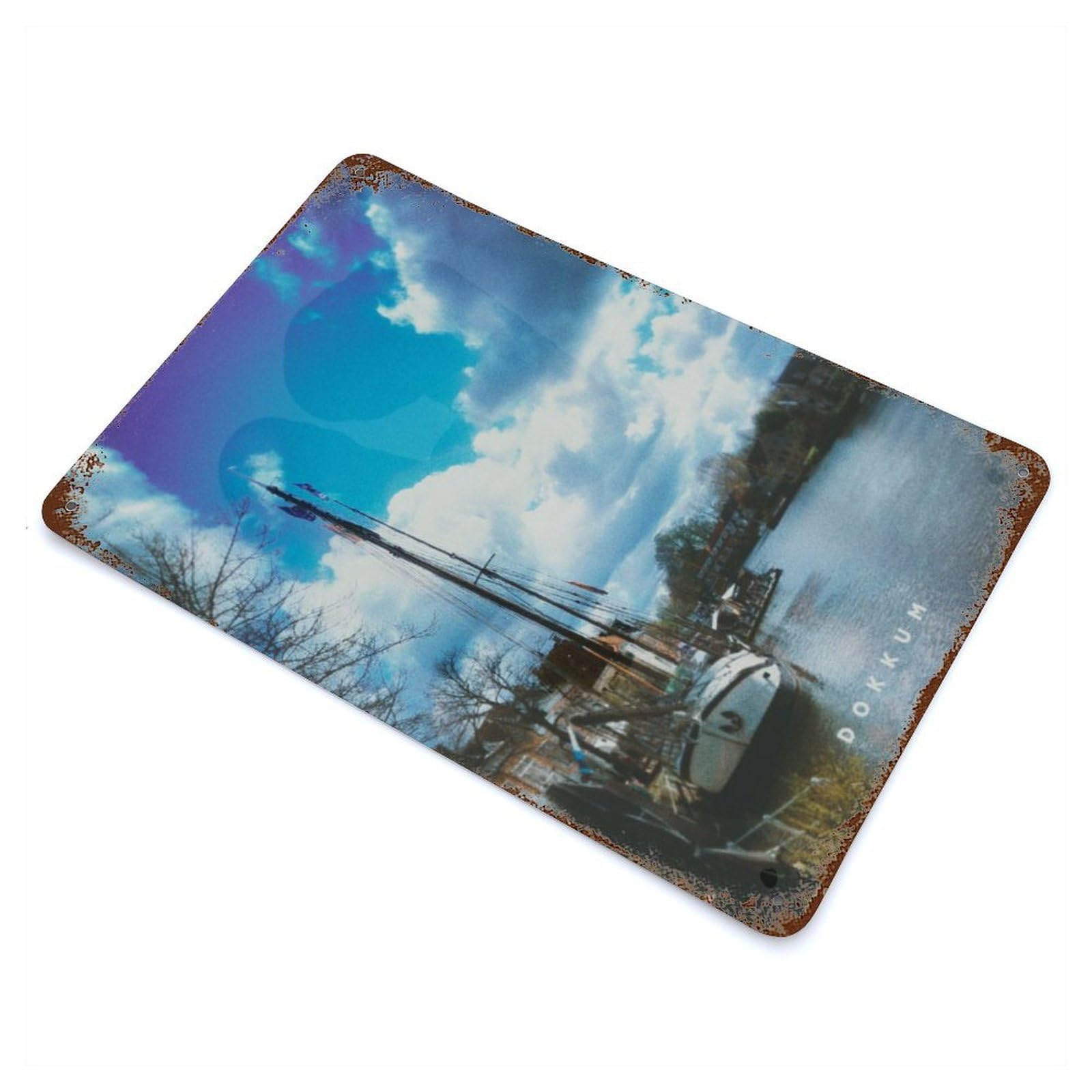 Aged Metal Wall Plaque with Dokkum Design 11.8"x7.9", for Farmhouse, Kitchen And Entryway Decor, Retro Wall Decor