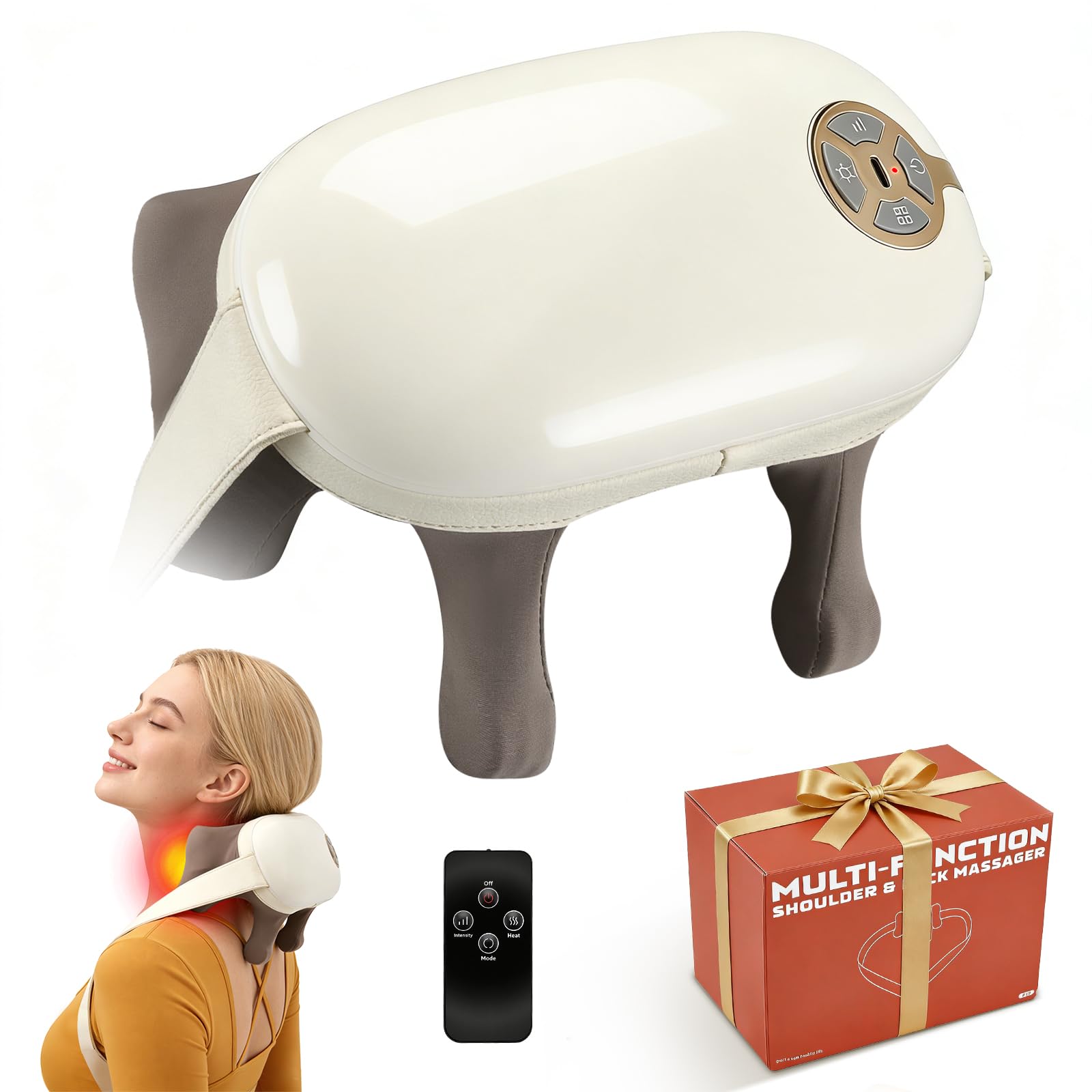 Cervical Massager and Back 6D with Heat 5 Modes 4 Intensities Massager Neck Wireless 2000mAh Rechargeable Portable Deep Kneading Gift Woman Man
