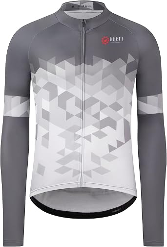GCRFL Winter Mens Cycling Jersey Long Sleeve Cold Weather Cycle Tops Cycling Jacket Thermal Fleece Bike Shirts Zipper Pocket