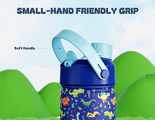 Miniatura 6 de Botella de agua de acero inoxidable para niños de 12 onzas a prueba de derrames, taza aislada con tapa de boquilla de pajita, sin BPA, compatible