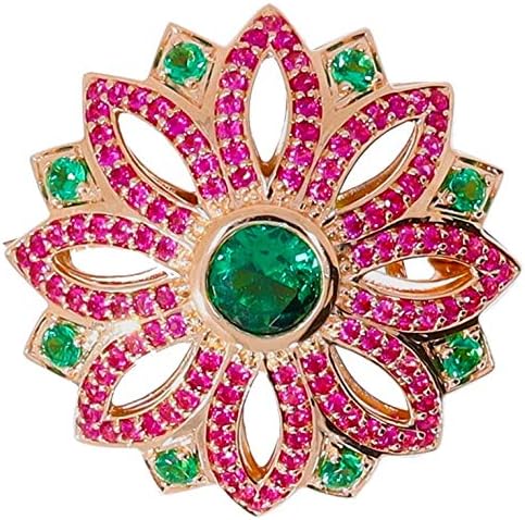 ETHNIQ Pink Golden Plated Brooch - Handcrafted Floral Breastpin with Emeralds & Ruby Cubic Zirconia Carrington Collection - Classic Bow Pin for All Events - Ideal Decorative Accessory & Gift for Women