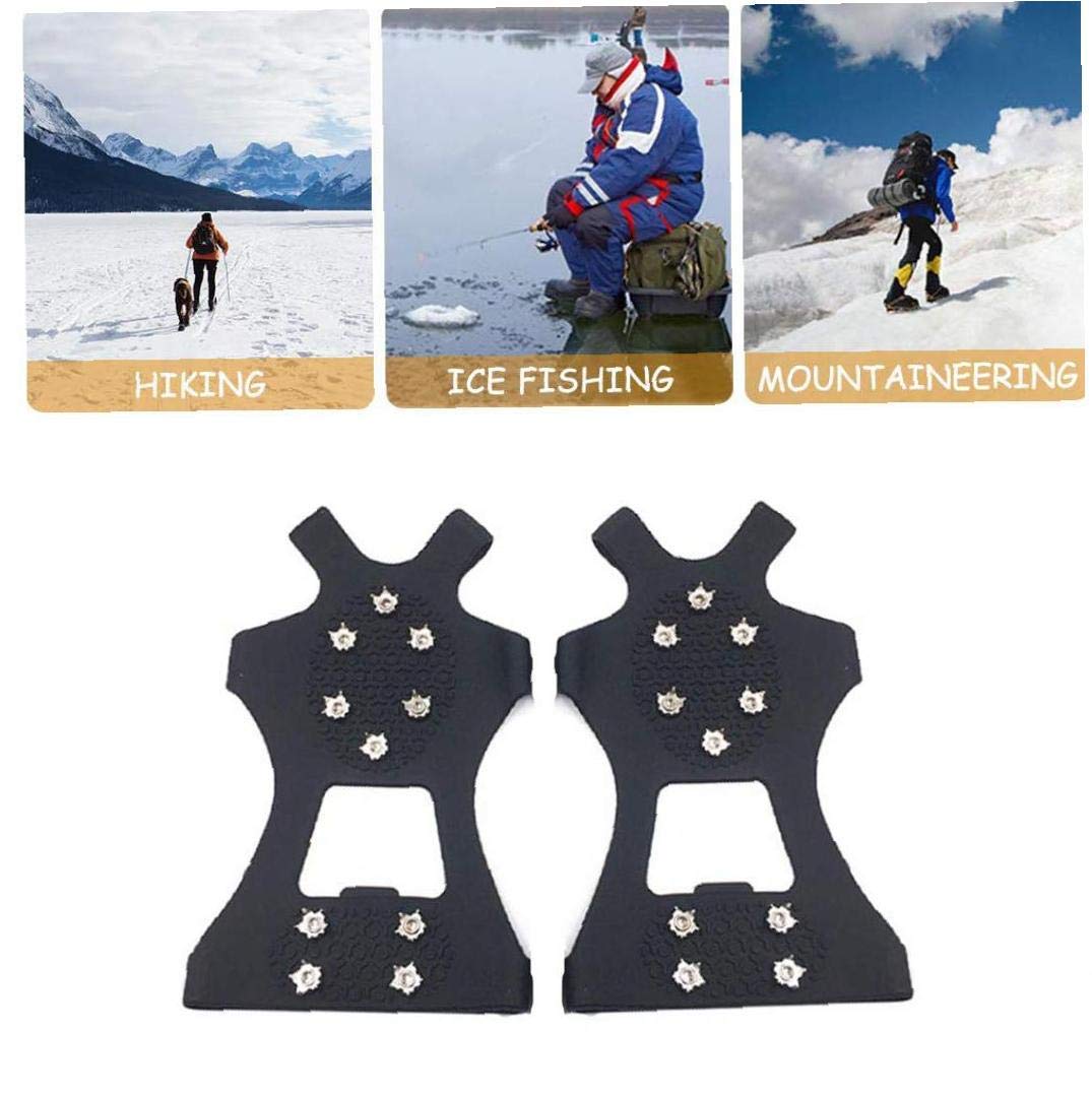 Crampons Crampons de Glace Traction Chaussures antidérapantes poignées Chaussures Couverture Crampons de Glace Bottes de randonnée Crampons avec 10 Dents Noir L 1 Paire