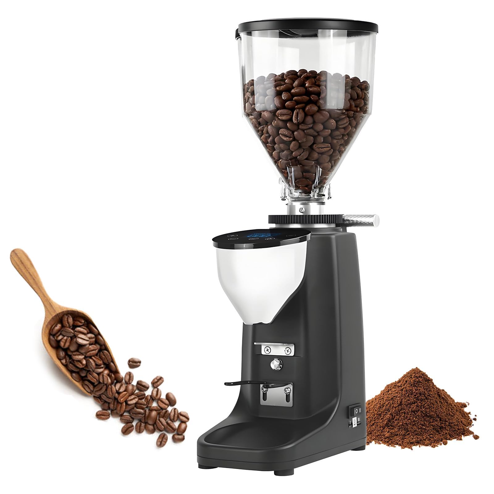 Młynek do Kawy Żarnowy, Młynek do Espresso z Płaskimi Żarnami 60mm i Zbiornikiem na Ziarna 500g - 19 Ustawień Mielenia i Ekran Dotykowy do Domu, Kawiarni i Użytku Komercyjnego black